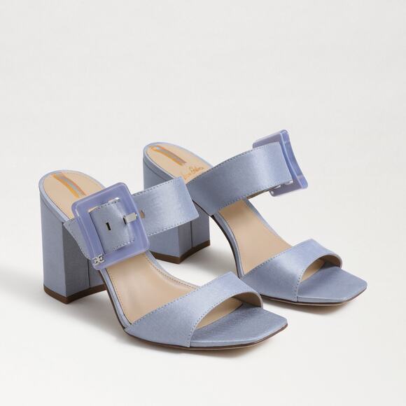 New Sam Edelman Dalton Blue Satin Slip On Block Heel Sandals Size 8